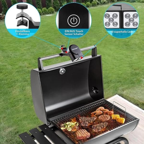 Kääntyvä kaksoisgrilli ja pyörävalo – LED-valo kahdella päällä grillille ja pyörälle