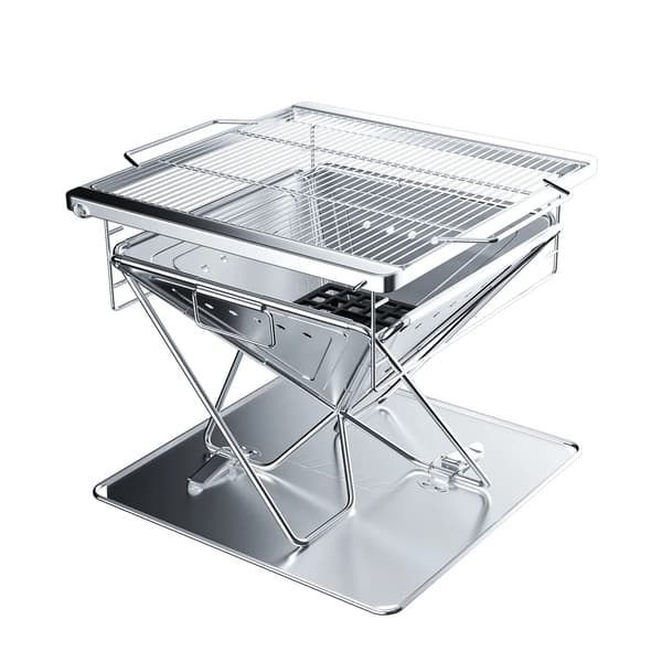 Lägereldsgrill, Bärbar, Justerbar Höjd, Mångbränslekapacitet,Silver