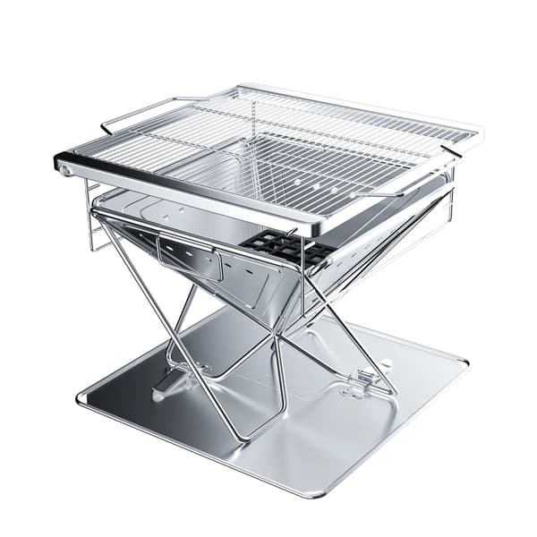Lägereldsgrill, Bärbar, Justerbar Höjd, Mångbränslekapacitet,Silver