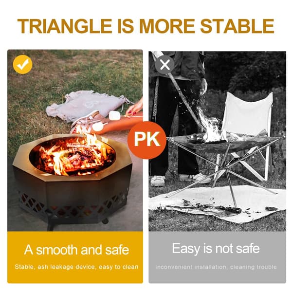 Vedeldad eldstad, mångsidig matlagningsgrill, bärbar design, hållbar konstruktion