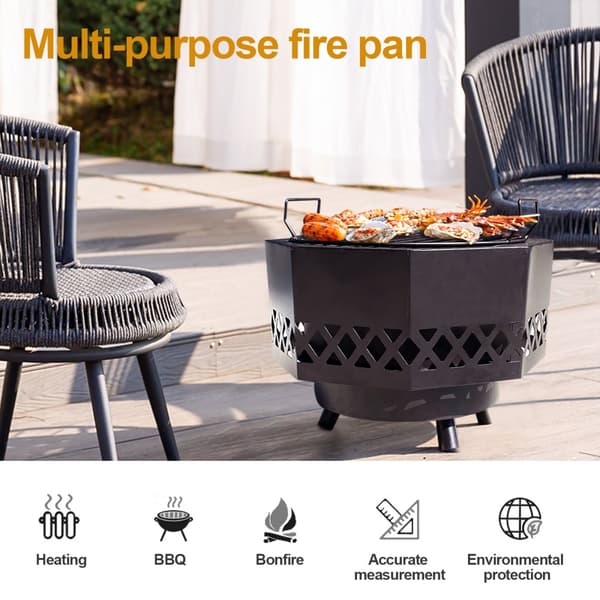 Vedeldad eldstad, mångsidig matlagningsgrill, bärbar design, hållbar konstruktion