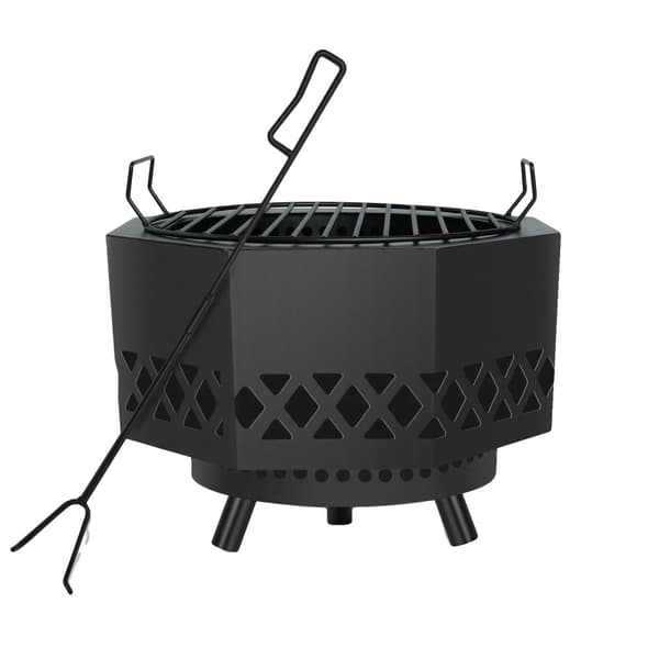 Vedeldad eldstad, mångsidig matlagningsgrill, bärbar design, hållbar konstruktion