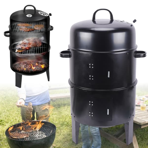 3-i-1 BBQ Grill, Mångsidiga Matlagningsalternativ, Stor Kapacitet, Justerbar Vindkraft