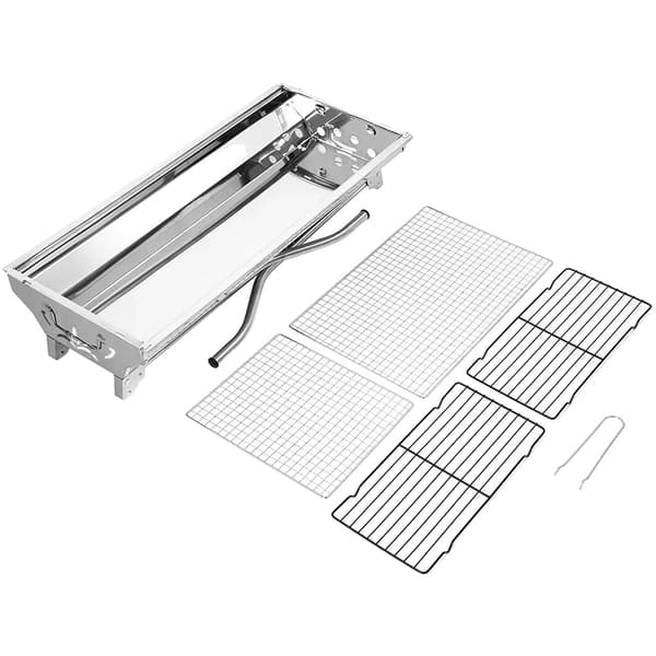 Fällbar Kolgrill, Rostfritt Stål, Bärbar Design, Mångsidig Användning,Silver