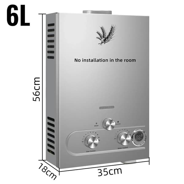 Varmvattenberedare, flera volymalternativ, olika värmeeffekter, öppen och tvångsventilerad avgastyp,12KW 6L