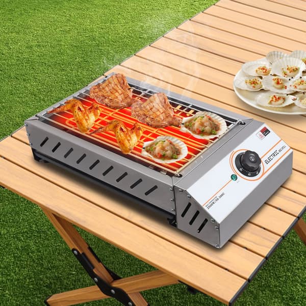 Elektrisk BBQ Grill, Konstruktion i rostfritt stål, Justerbar temperatur, Stort grillområde