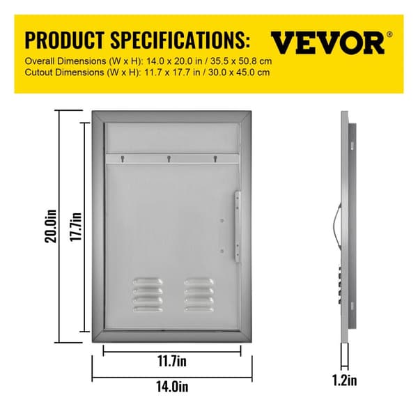 BBQ Köksdörrar, Rostfritt Stål, Hållbara, Förstärkta,1-dörr 14B x 20H