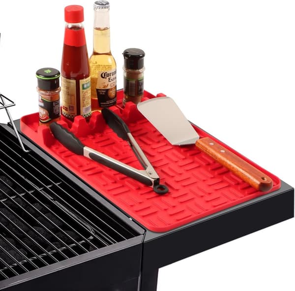 Bomclap silikonegrillfastgørelse / grillmåtte – sidehylde og spatelmåtte til udendørs grillning Rød S1
