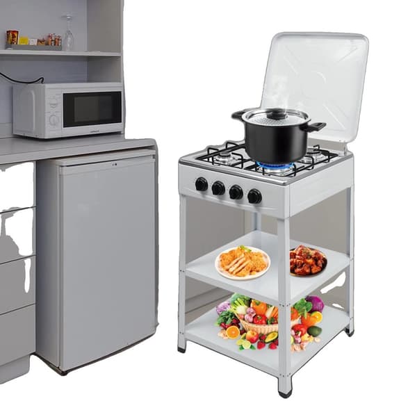 4-brännare Gaskök, Rostfritt Stål, Bärbar Design, Vindskydd,VIT
