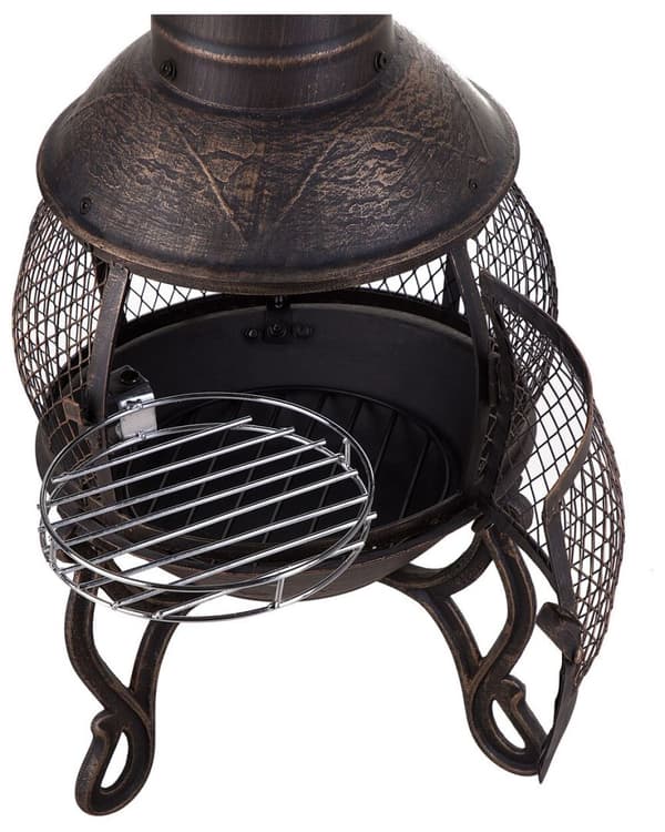 Trädgårdskamin med grill, stål, mässing, TACORA Lumarko!