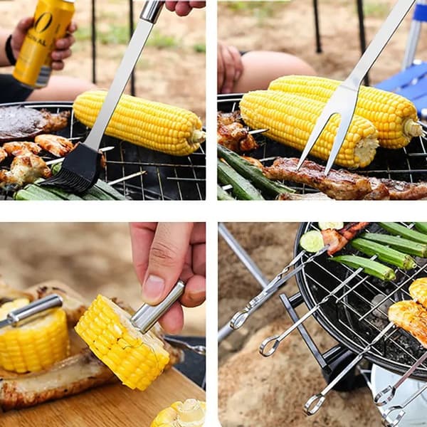 20-delat grillset i rostfritt stål, kombinationsverktyg för grillning