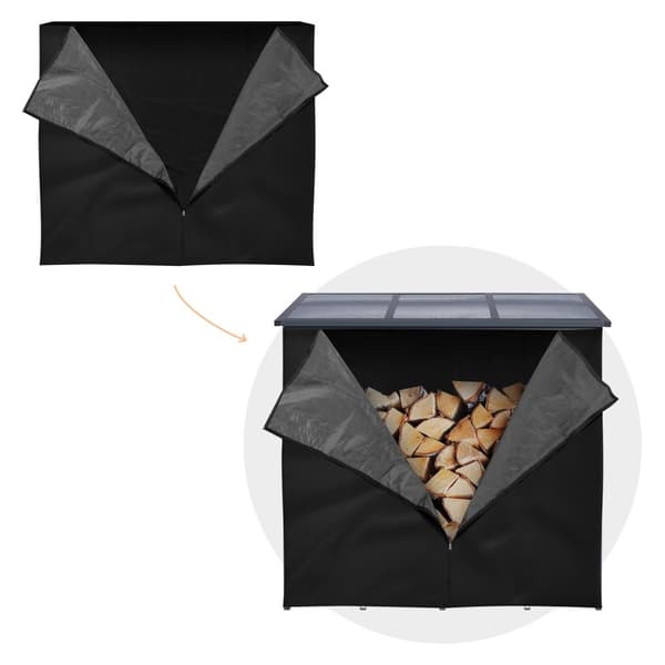ML-Design Kaminholzregal Abdeckung; LxH: 185x125 cm; Svart; väderbeständig; Polyester Skydd; Skyddshölje för vedställ 143x145 cm; Vedställ Överdrag;