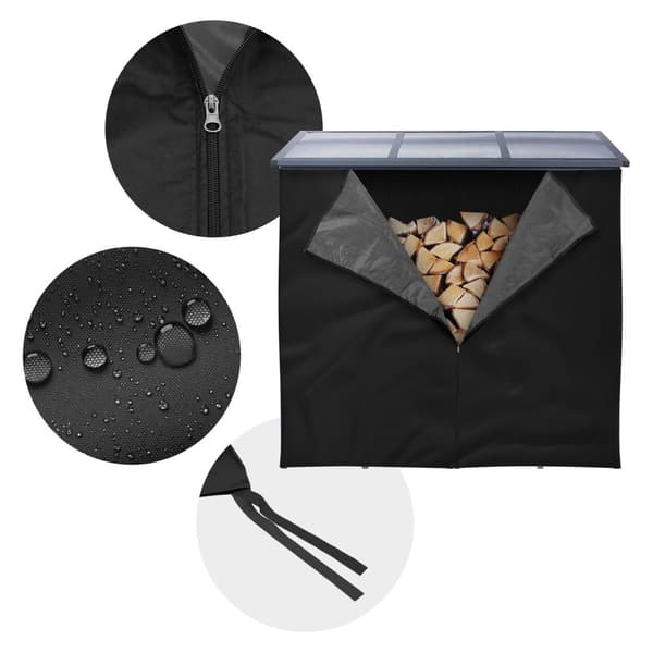 ML-Design Kaminholzregal Abdeckung; LxH: 240x165 cm; Schwarz; wetterfest; Polyester Wetterschutz; Schutzhülle für Feuerholzregal 185x185 cm;