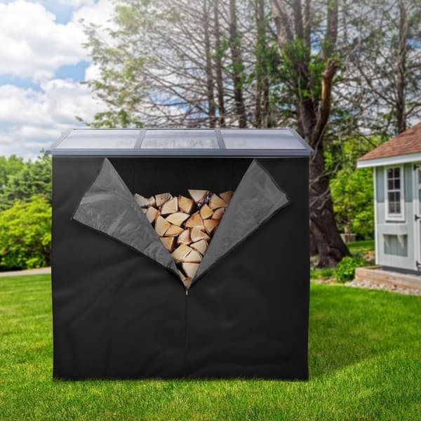 ML-Design Kaminholzregal Abdeckung; LxH: 240x165 cm; Schwarz; wetterfest; Polyester Wetterschutz; Schutzhülle für Feuerholzregal 185x185 cm;