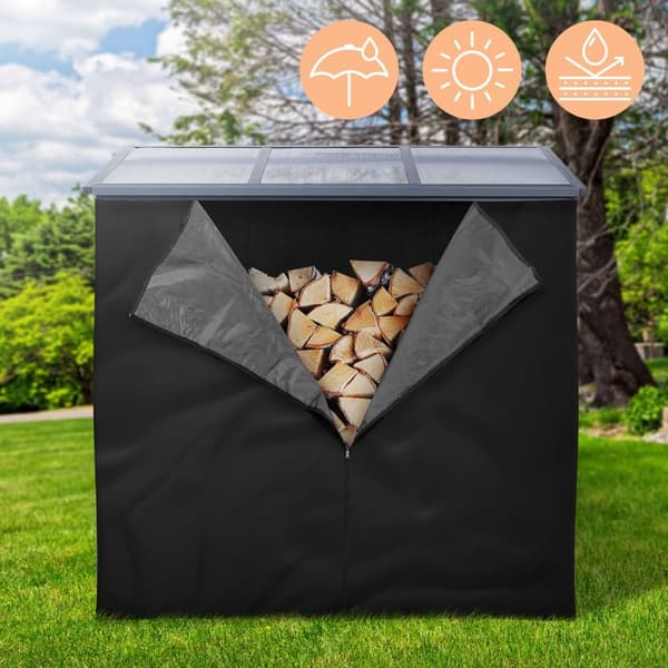 ML-Design Kaminholzregal Abdeckung; LxH: 240x165 cm; Schwarz; wetterfest; Polyester Wetterschutz; Schutzhülle für Feuerholzregal 185x185 cm;