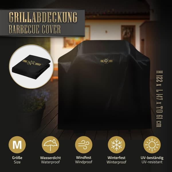 Premium grillovertræk i størrelse M 147x61x122 cm sort af Oxford-stof BBQ#BOSS