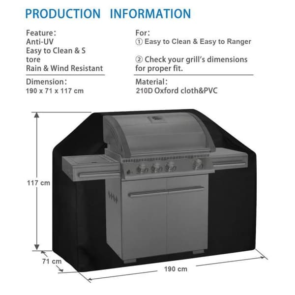 Grillskydd Large XXL 190x71x117cm BBQ Skyddsöverdrag Vattentätt Anti-UV/Anti-vatten Grillskydd med present