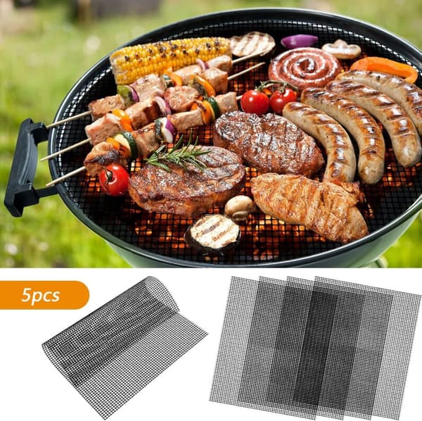 Lollanda 5-pack grillnätmattor i livsmedelskvalitet – tillbehör för grillgaller, återanvändbara och lätt att rengöra