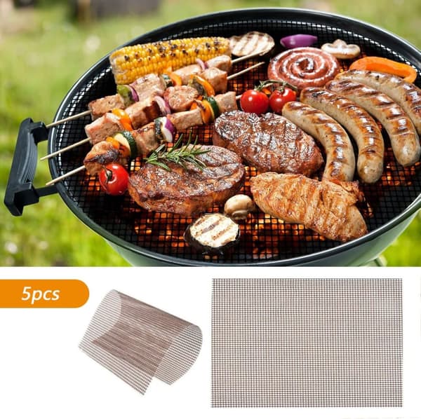 Lollanda 5-pack grillnätmattor i livsmedelskvalitet – tillbehör för grillgaller, återanvändbara och lätt att rengöra