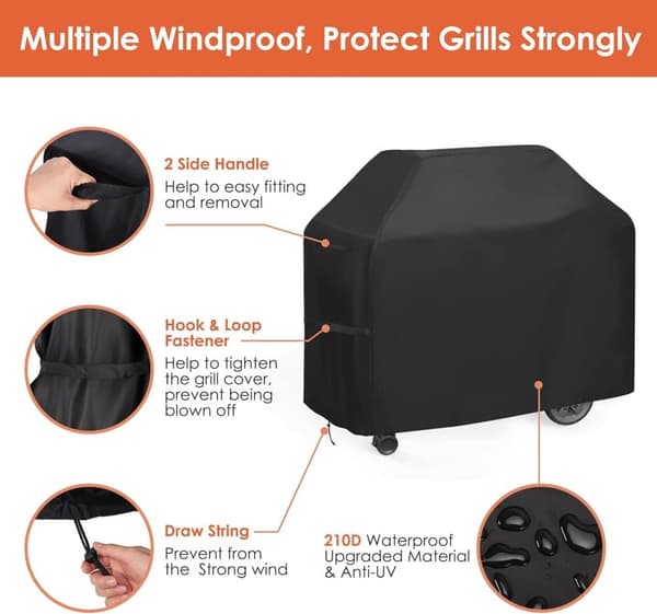 Lollanda Grillovertræk, Heavy Duty Grillovertræk Vandtæt Grillovertræk 145x61x117 cm – 210D Oxford Vandtæt, UV-beskyttelse