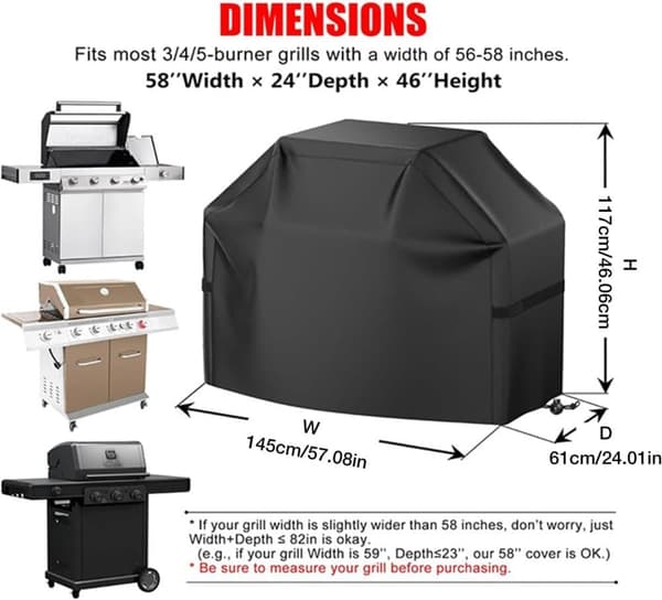 Lollanda Kraftigt grillöverdrag, Grillskydd 210D Oxford 145/170/190x61x117 cm – Vattentätt, UV-skydd för Grill Skydd