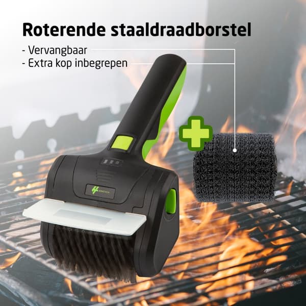HomeTech Elektrisk BBQ-borste i stål – Trådlös och roterande