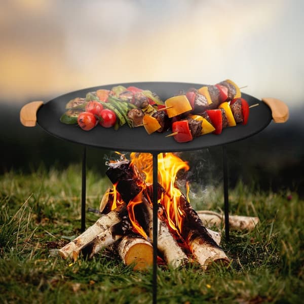 ECD Germany GRILL PAN valmistettu valuraudasta 6 jalkaa 2 korkeudessa Ø44cm pyöreä, hollantilainen uuni jalusta Grilli BBQ, puukahvat, helppo siivous