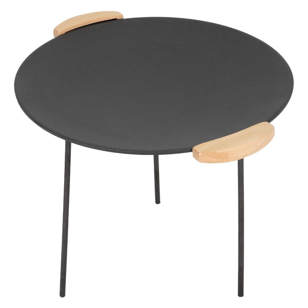 ECD Germany Grillpanna av gjutjärn med 6 ben i 2 höjder Ø44cm runda, holländsk ugnsstativ Stativ Grill BBQ, trähandtag, lätt rengöring