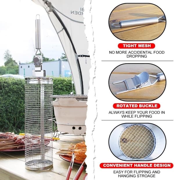 XL Grillkorg m Uppgraderad Handtag.  Rullgrill 30cm+17cm Handtag