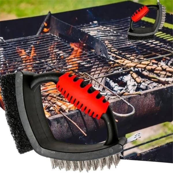 3-i-1 Borste grillrengöring BBQ-borste Skrapa ståltrådsborste