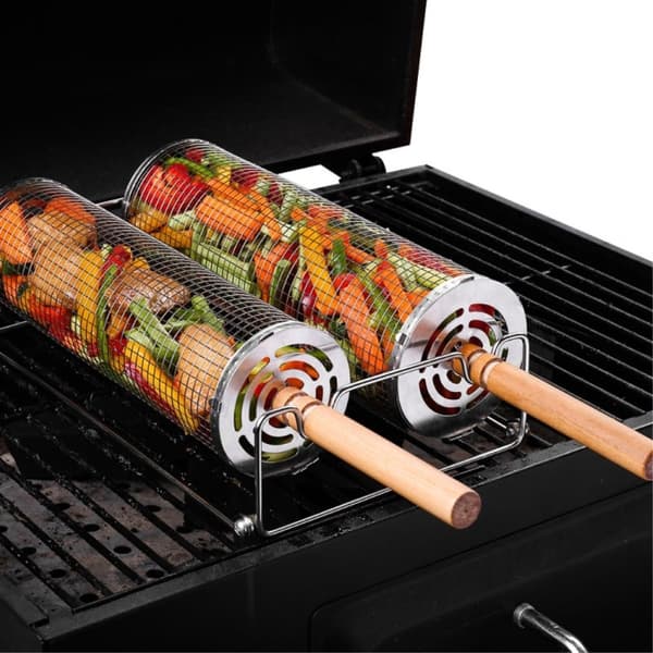 Grillikori Puinen Kahva Rullaava Grill Mesh Cage Suuri pakkaus