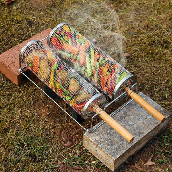 Grillikori Puinen Kahva Rullaava Grill Mesh Cage Suuri pakkaus
