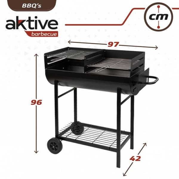 Kullgrilling med Hjul Aktive Plast Emaljert metall 97 x 96 x 42 cm Svart