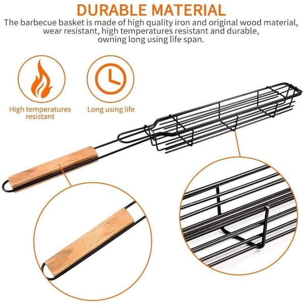 Återanvändbar Non Stick Grillkorg med Trähandtag . Grillkorgar
