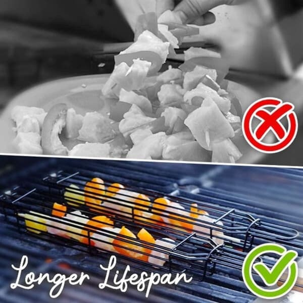 Återanvändbar Non Stick Grillkorg med Trähandtag . Grillkorgar
