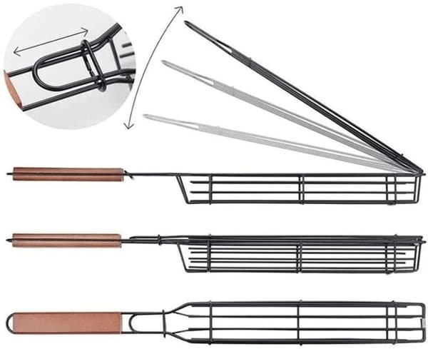 Återanvändbar Non Stick Grillkorg med Trähandtag . Grillkorgar