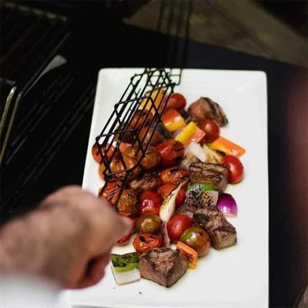 Återanvändbar Non Stick Grillkorg med Trähandtag . Grillkorgar