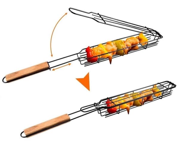 Återanvändbar Non Stick Grillkorg med Trähandtag . Grillkorgar