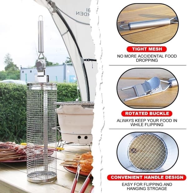 XL Grillkorg m Uppgraderad Handtag.  Rullgrill 30cm+17cm Handtag