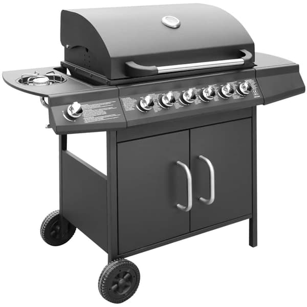 vidaXL Gasolgrill 6+1 kokzoner svart