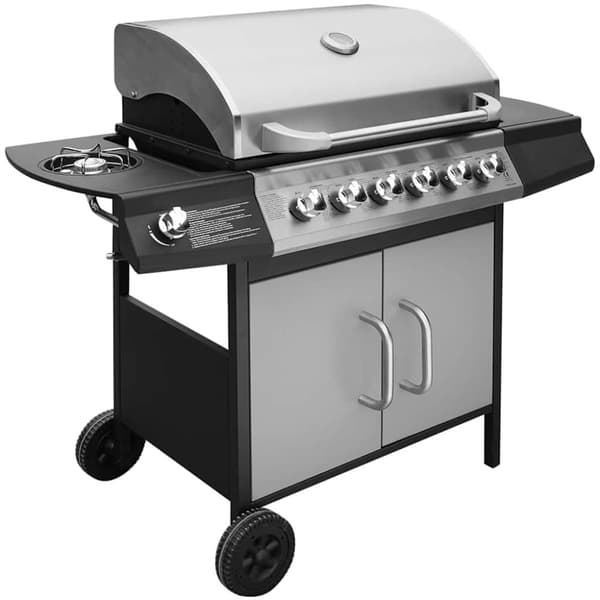 vidaXL gasgrill 6 + 1 grillzoner sort og sølvfarvet