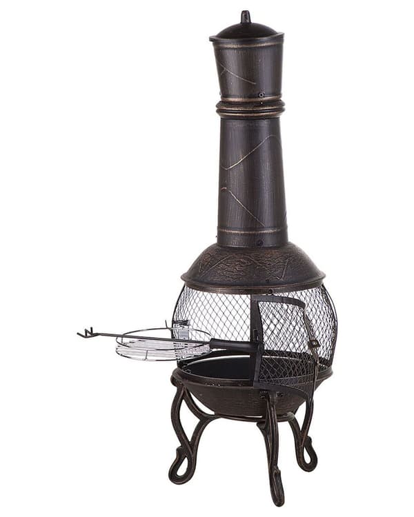 Ildsted Messing og guld nuance Stål 105 x 36 cm Skorsten formet Udendørs Have inkludere grilltilbehør dekoration