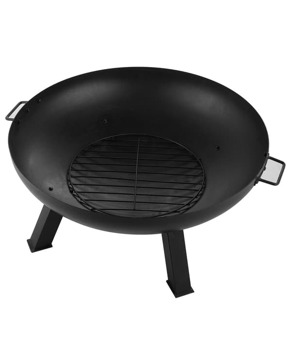 Bålfad i Sort Stål 35 cm Rund Udendørs Have inkludere grilltilbehør