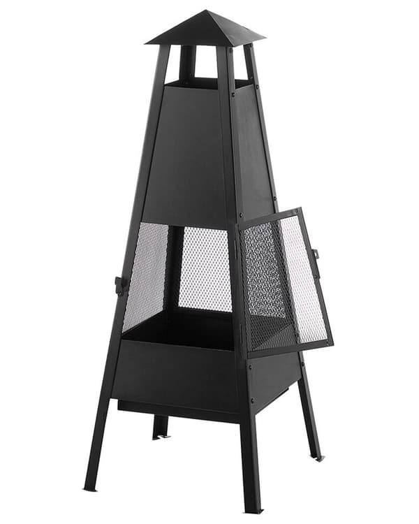 Ildsted Sort Stål 100 cm pyramide form Udendørs Have inkludere grilltilbehør i moderne minimalistisk design