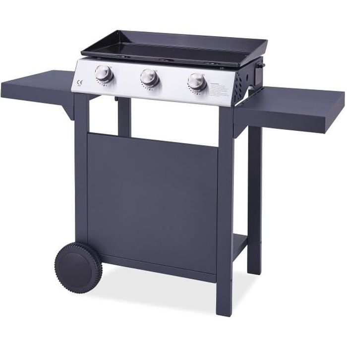 CHARLY Plancha gas 3 brännare på vagn - Emaljerat stål - 60 x 35 cm