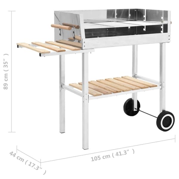 vidaXL kulgrill med hjul og 2 hylder XXL rustfrit stål