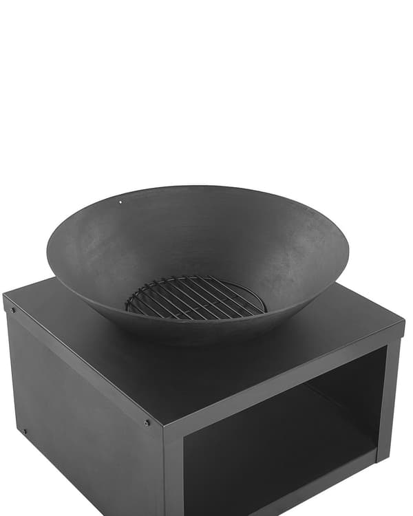 Tulisija musta teräs 60 x 50 x 60 cm pyöreä kulho hiilihanko ritilä moderni tyyli