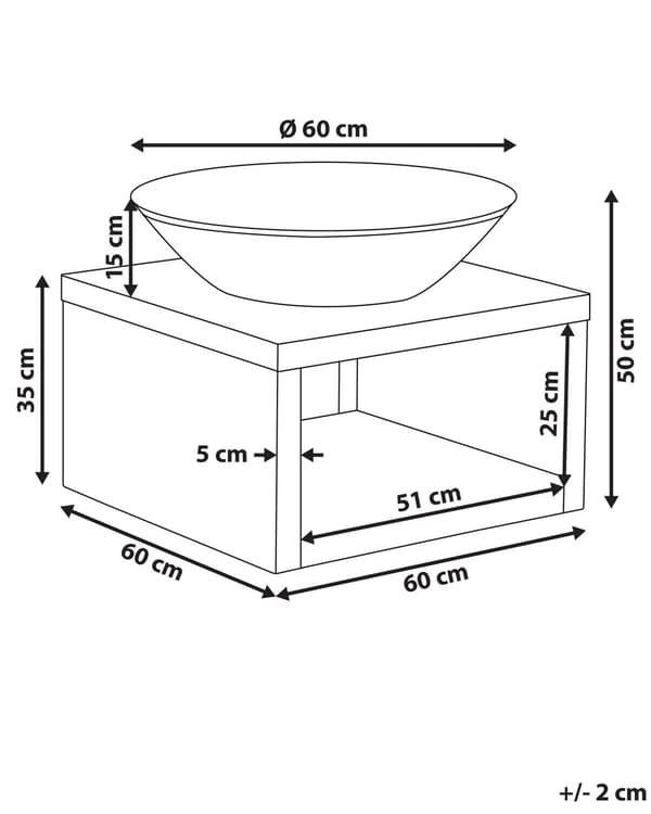 Bålfad sort stål 50x60 cm med brændeholder i kubisk form til trækul grill udendørs have perfekt til fest arrangementer