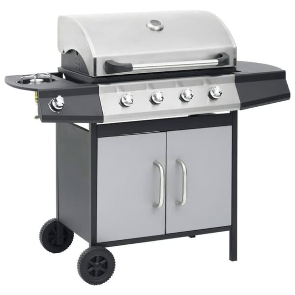 vidaXL Gasolgrill 4+1 kokzoner svart och silver