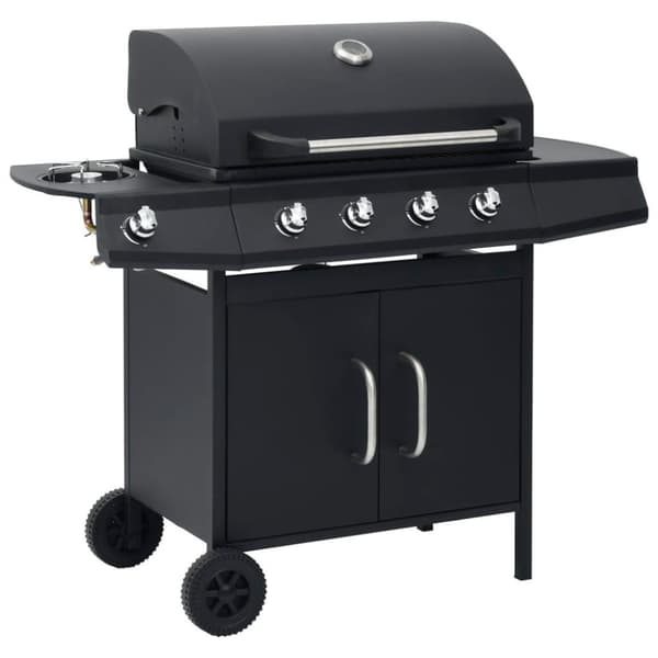 vidaXL gasgrill 4+1 grillzoner stål sort